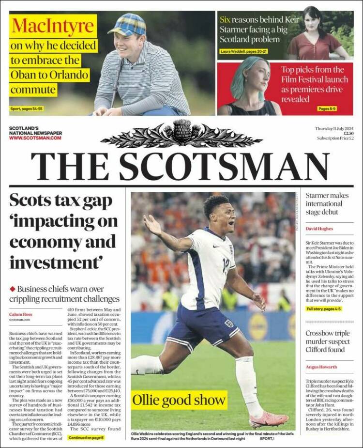 Portada de The Scotsman (Reino Unido)