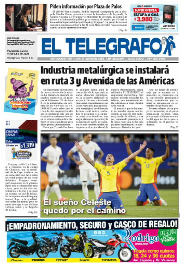 Portada de El Telégrafo (Uruguay)