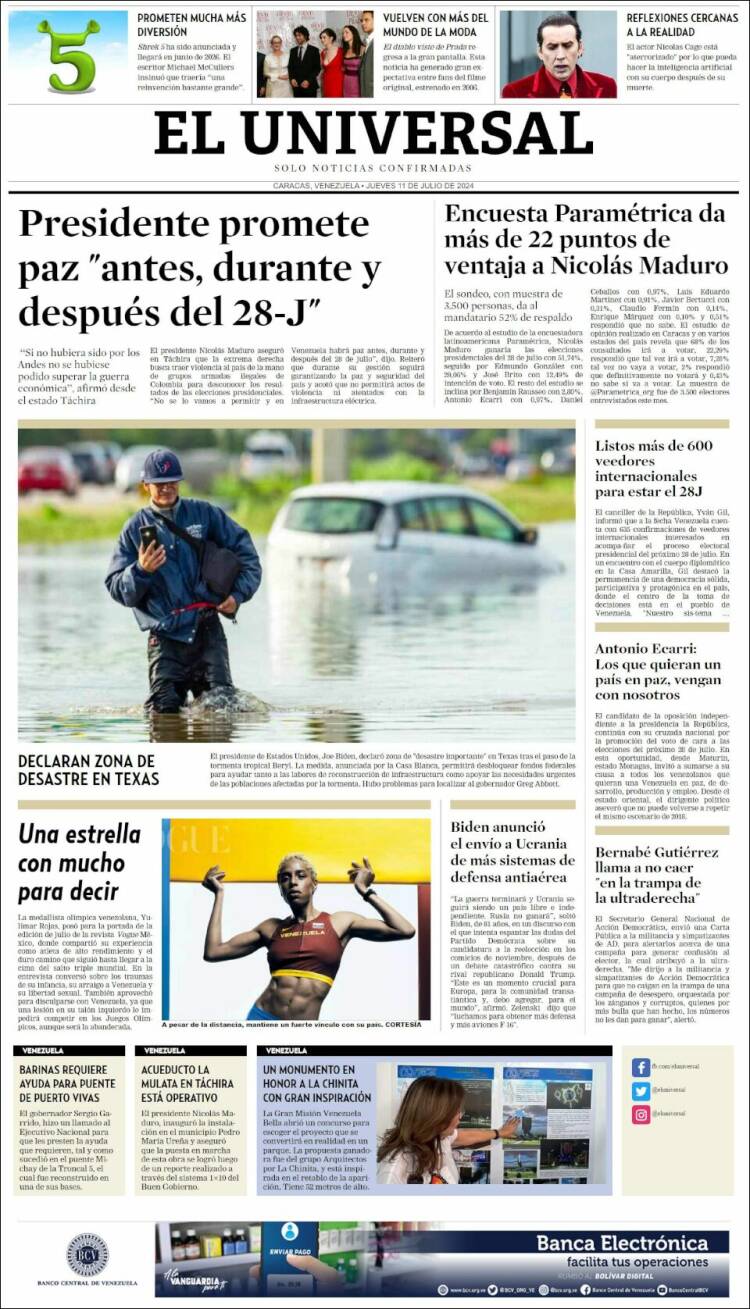 Portada de Universal (Venezuela)