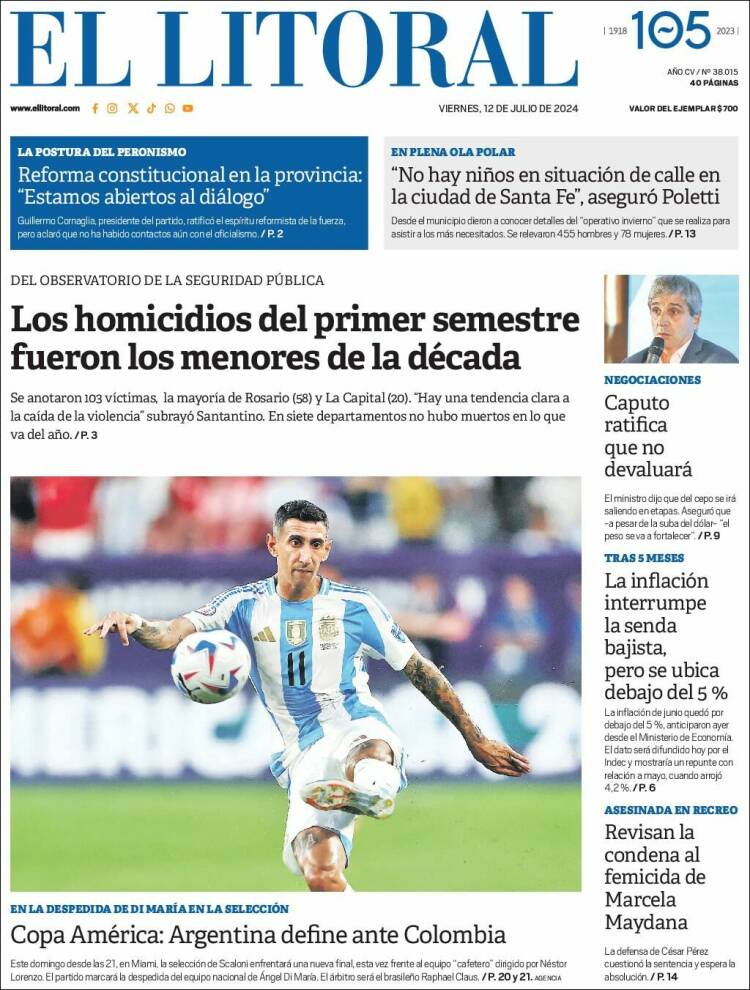 Portada de Diario El Litoral (Argentina)