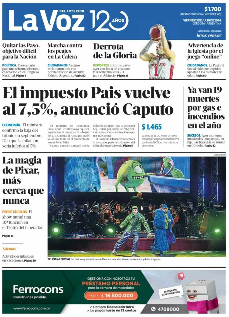 Portada de La Voz del Interior (Argentina)