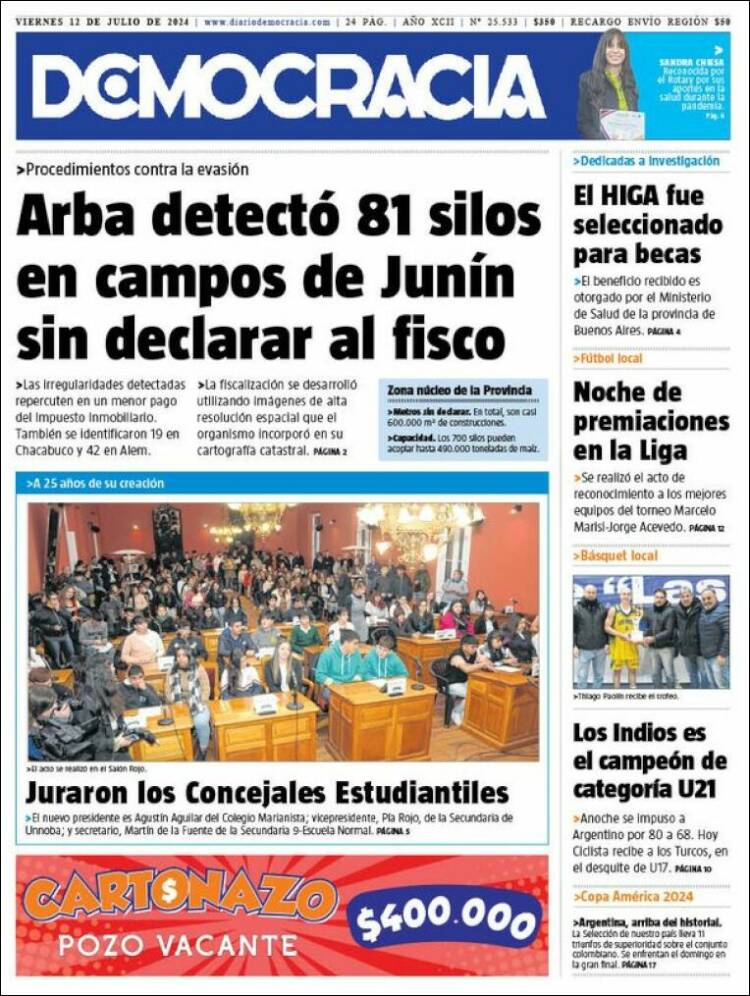 Portada de Diario Democracia (Argentina)