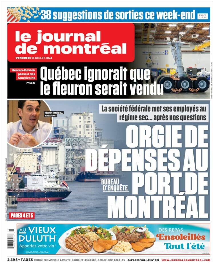 Portada de Le Journal de Montréal (Canadá)