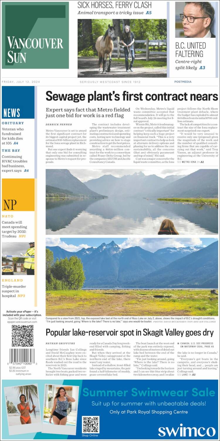 Portada de The Vancouver Sun (Canadá)