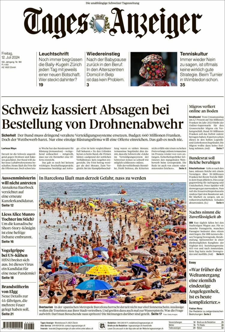 Portada de Tages-Anzeiger (Suiza)