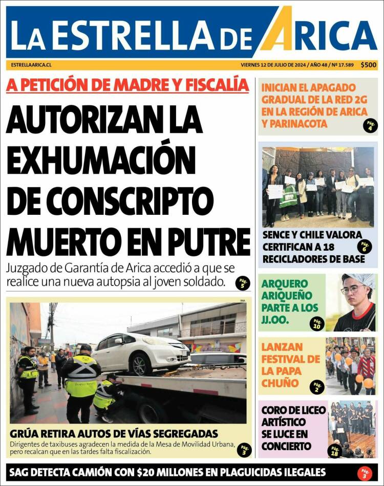 Portada de La Estrella de Arica (Chile)