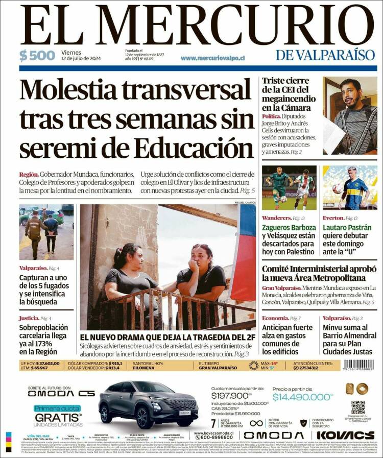 Portada de Mercurio de Valparaiso (Chile)