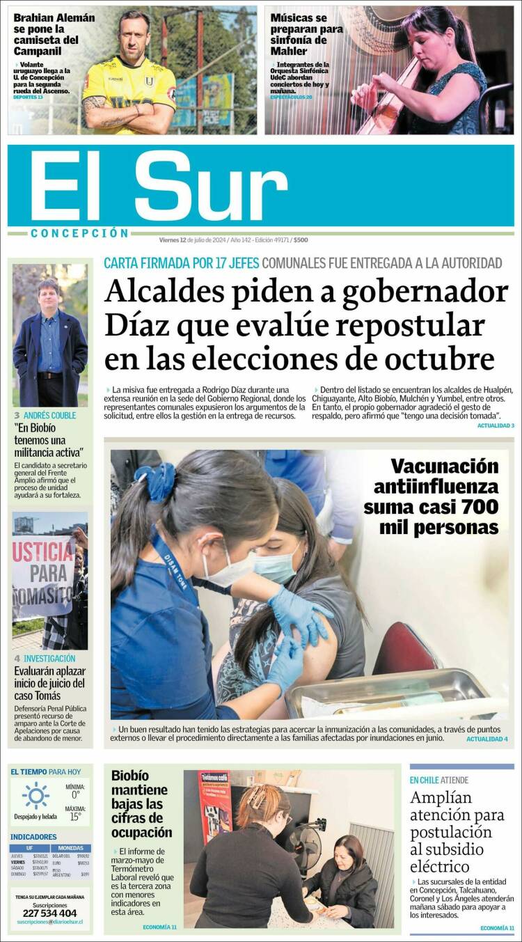 Portada de El Sur (Chile)