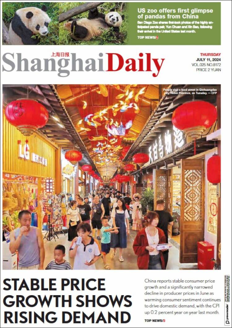 Portada de Shanghai Daily (China)