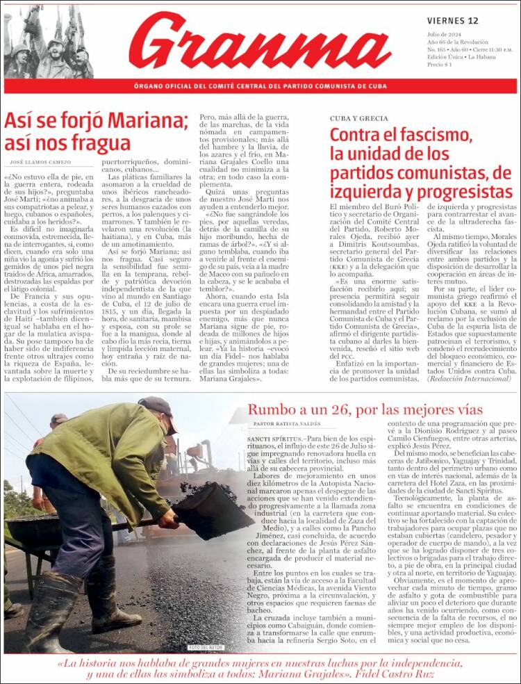 Portada de Granma (Cuba)