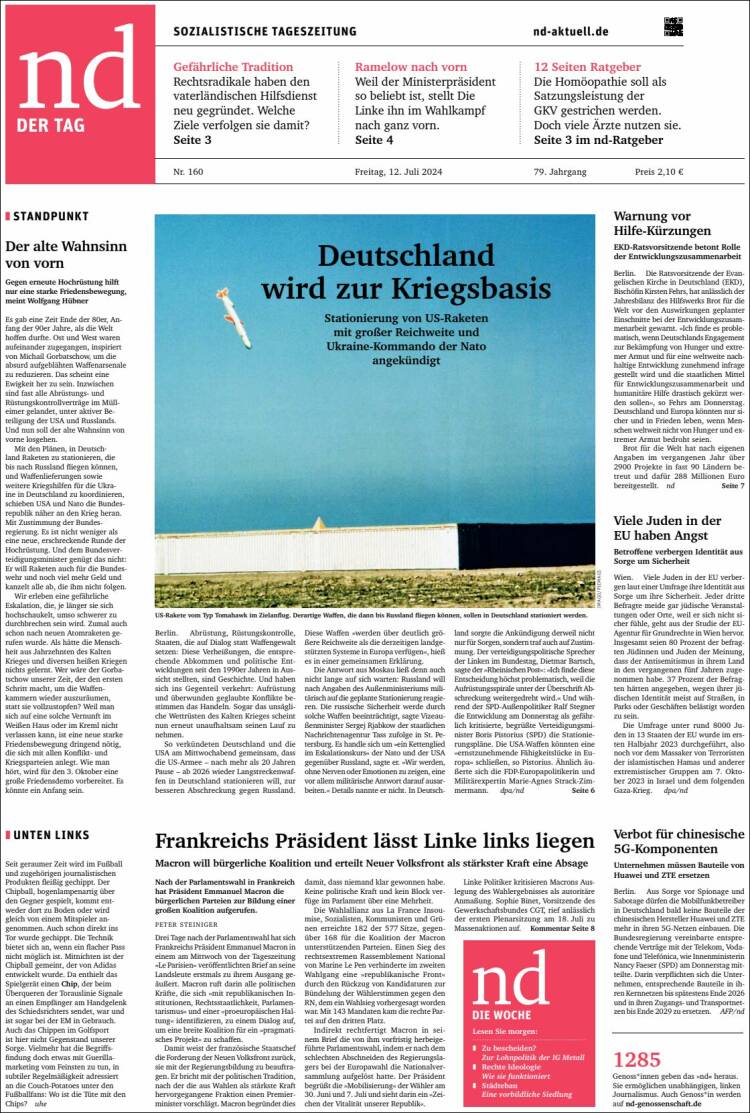 Portada de Neues Deutschland (Alemania)
