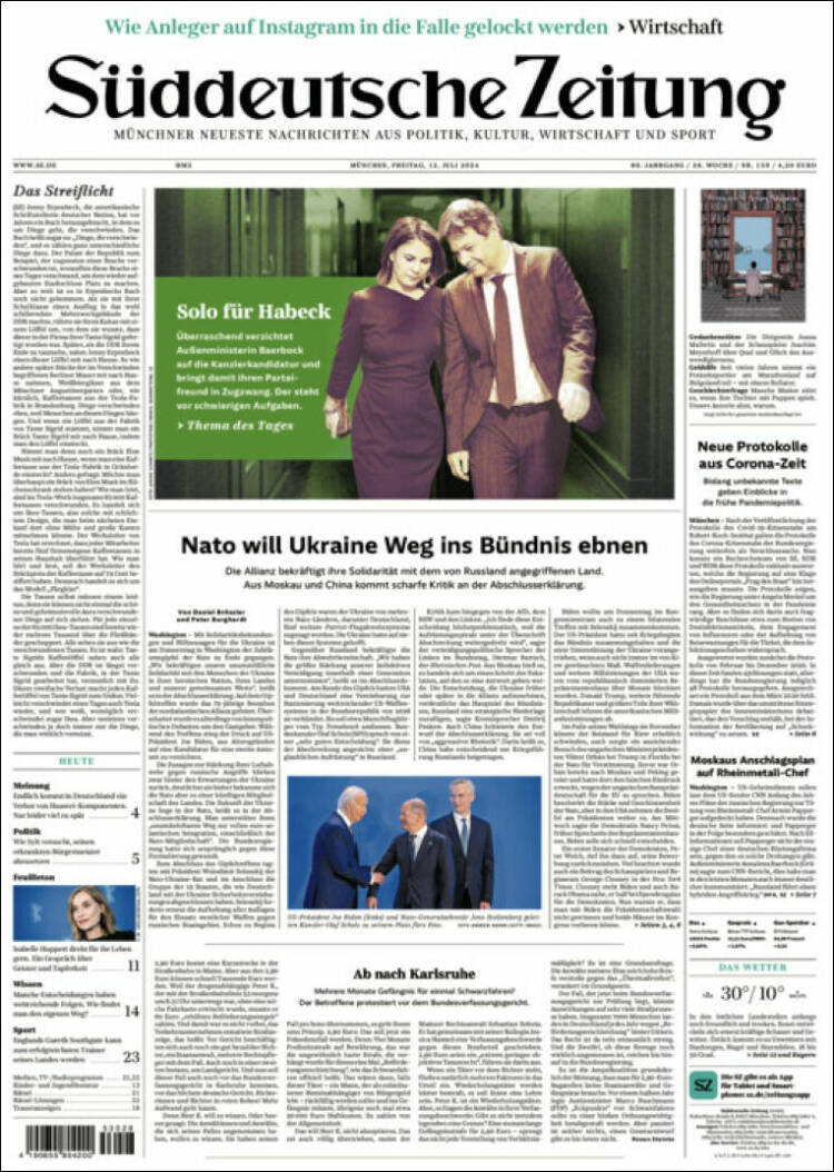 Portada de Sueddeutsche (Alemania)