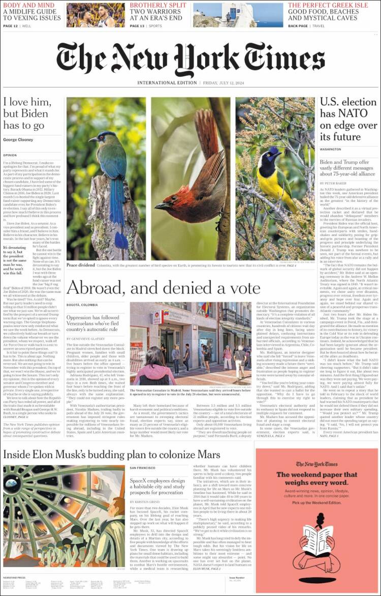 Portada de International New York Times (Europa)