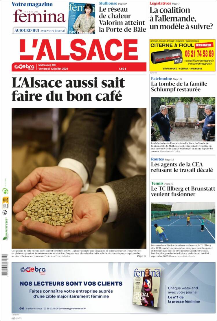 Portada de Journal L'Alsace (Francia)