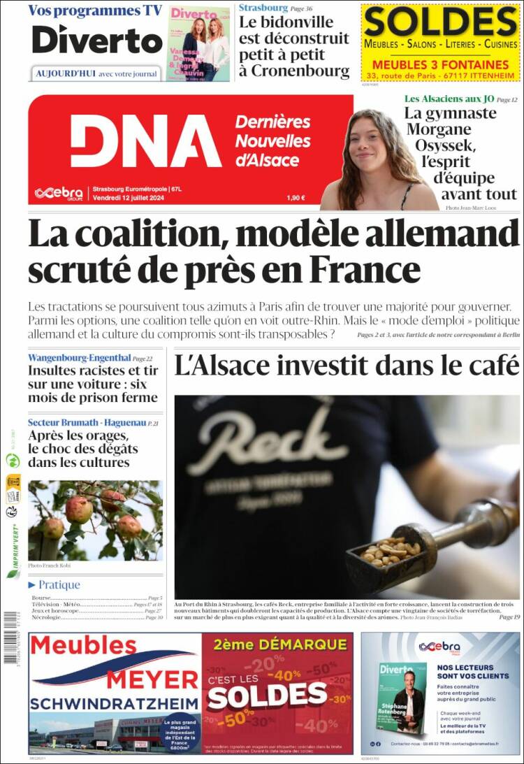 Portada de Les Dernières Nouvelles d'Alsace (Francia)