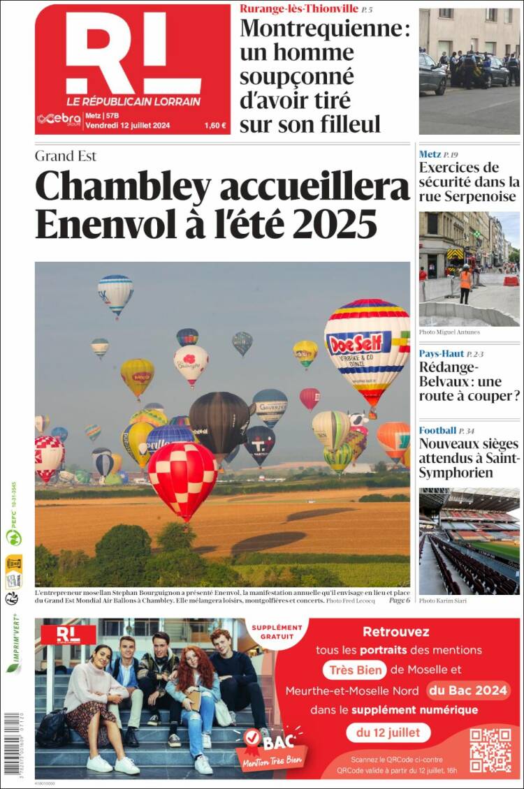 Portada de Le Republicain Lorrain (Francia)