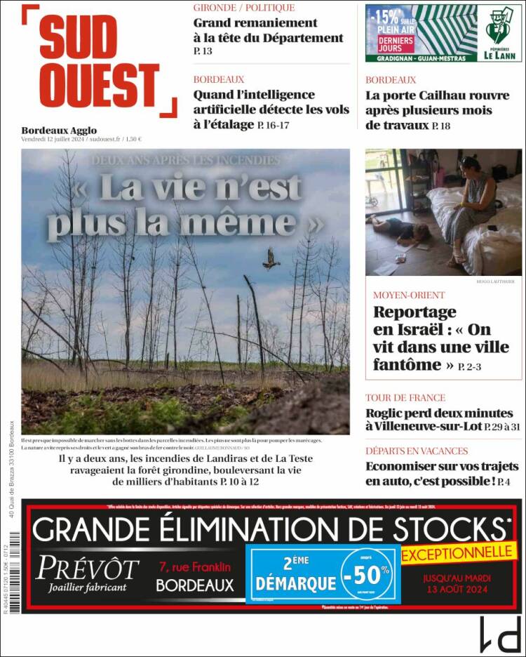 Portada de Sud Ouest (Francia)
