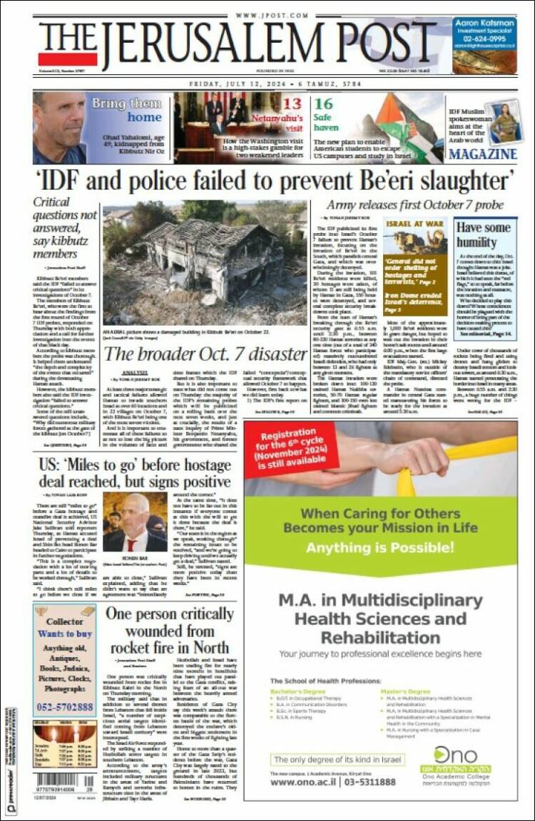 Portada de The Jerusalem Post (Israel)