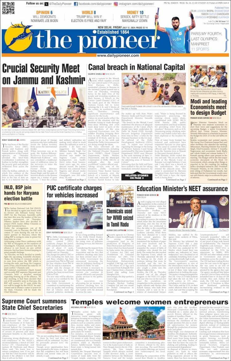 Portada de The Pioneer (India)