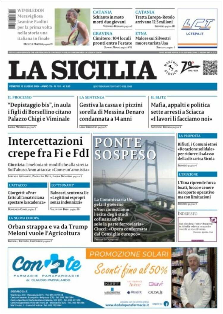 Portada de La Sicilia (Italia)