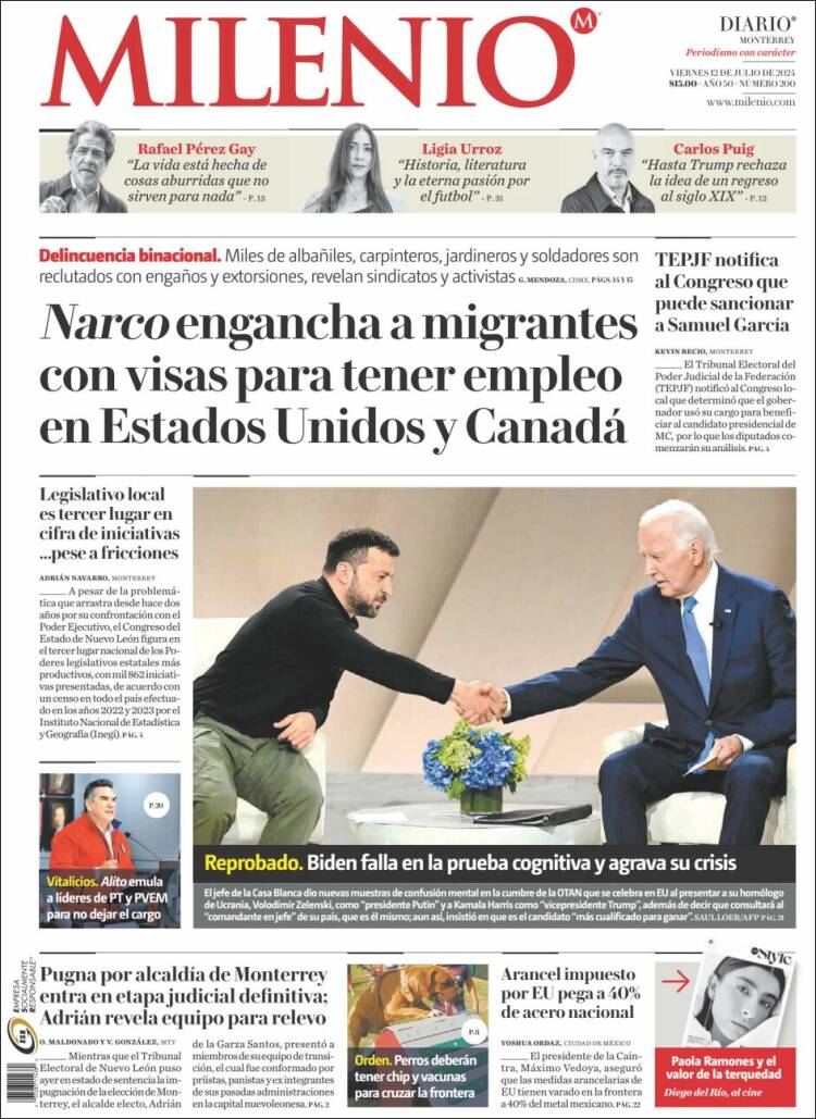 Portada de Milenio de Monterrey (M&eacute;xico)