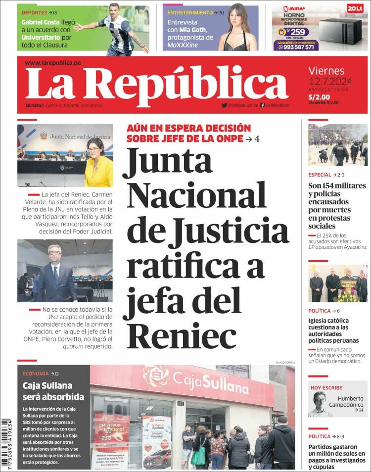 Portada de La Republica (Per&uacute;)