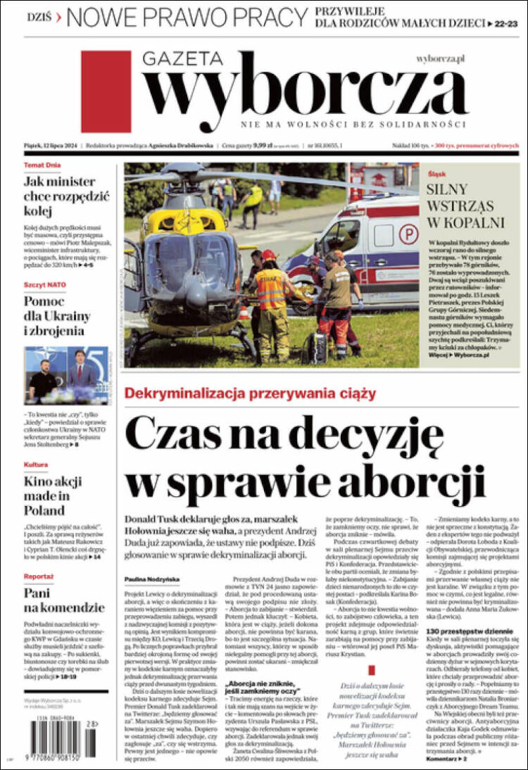 Portada de Gazeta Wyborcza (Polonia)
