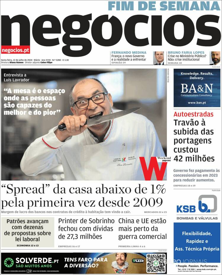 Portada de Jornal de Negócios (Portugal)