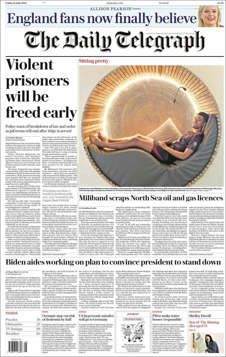 Portada de Daily Telegraph (Reino Unido)