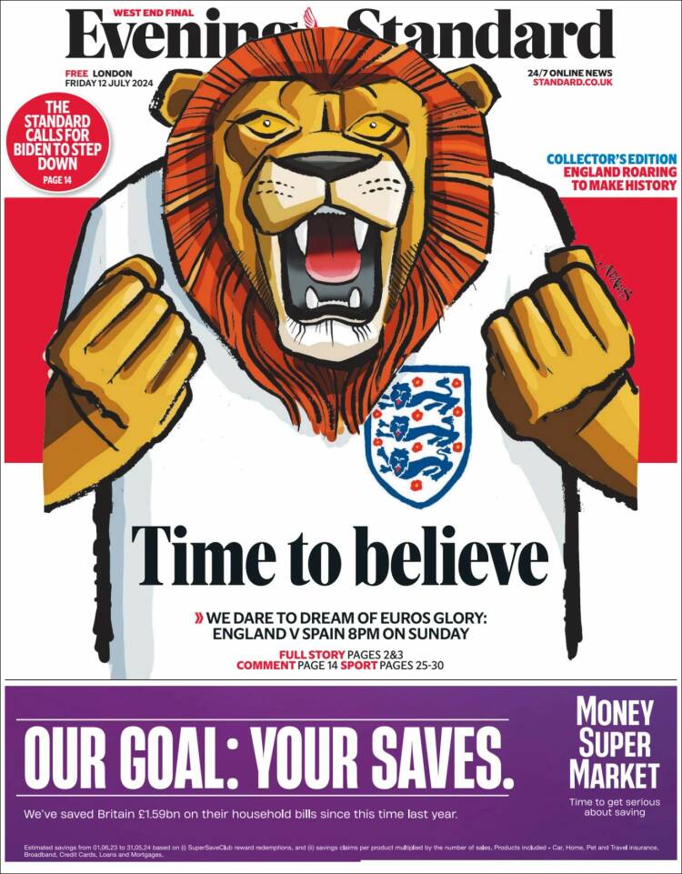 Portada de Evening Standard (Reino Unido)