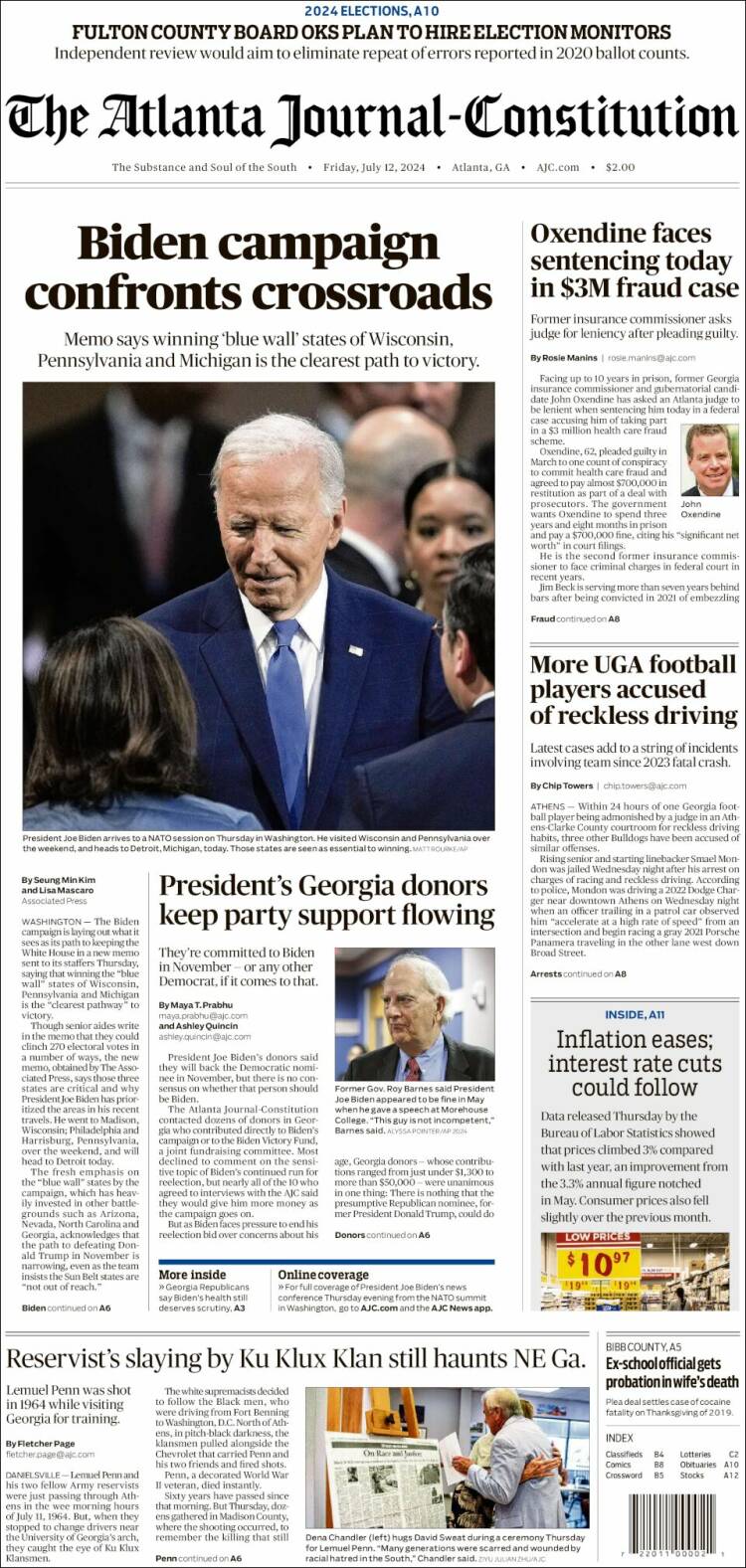 Portada de The Atlanta Journal-Constitution (USA)