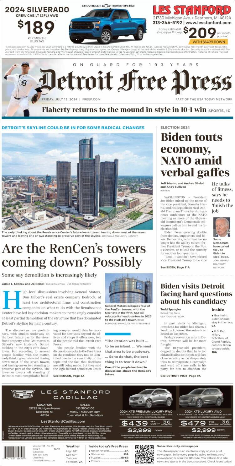 Portada de Detroit Free Press (USA)