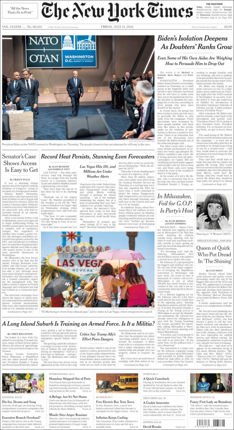 Portada de New York Times (USA)