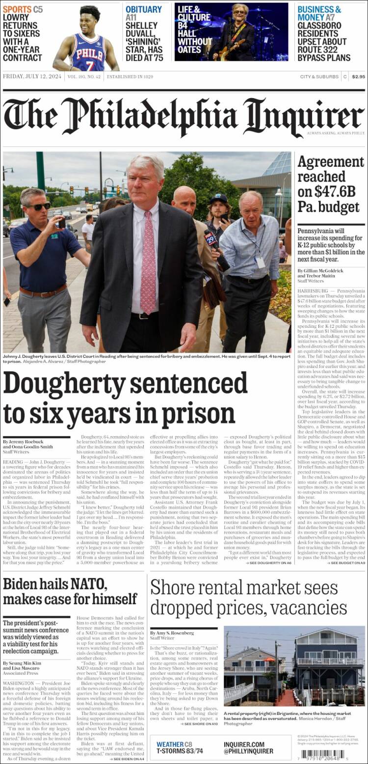 Portada de Philadelphia Inquirer (USA)