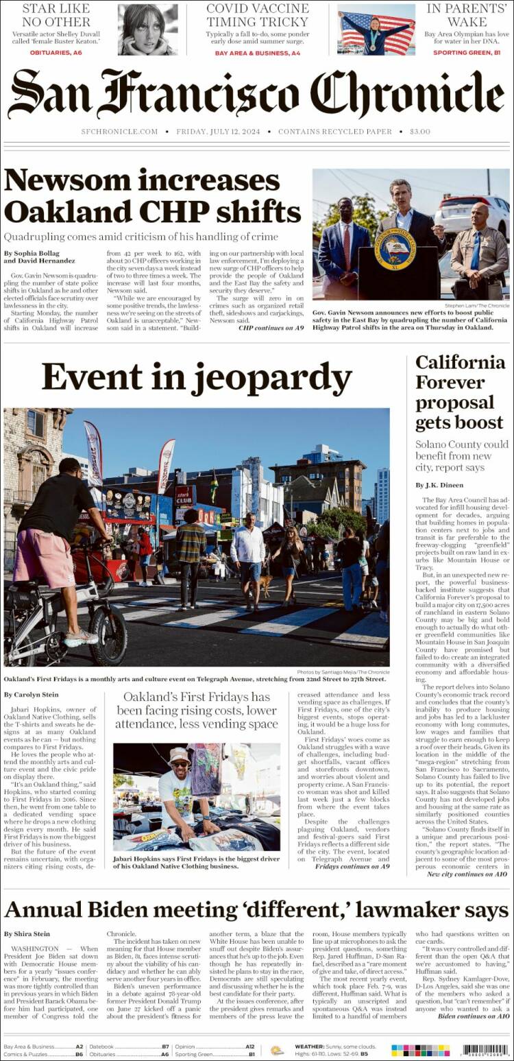 Portada de San Francisco Chronicle (USA)