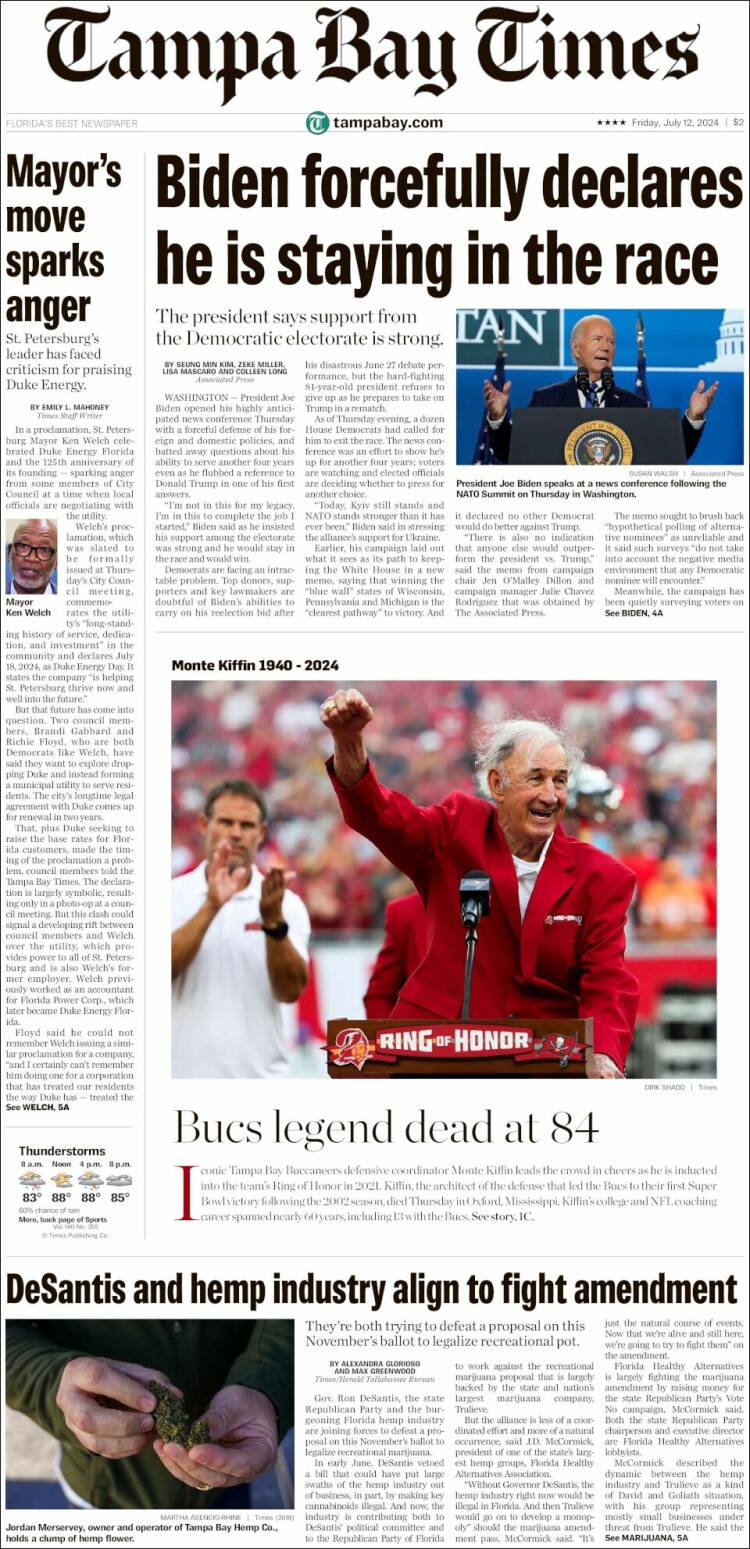 Portada de Tampa Bay Times (USA)