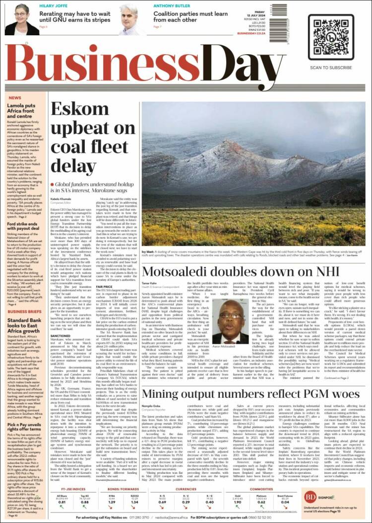 Portada de Business Day (Sud&aacute;frica)