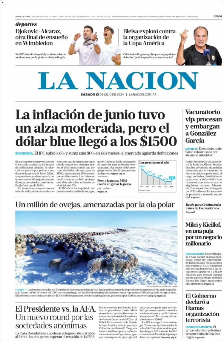 Portada de La Nación (Argentina)