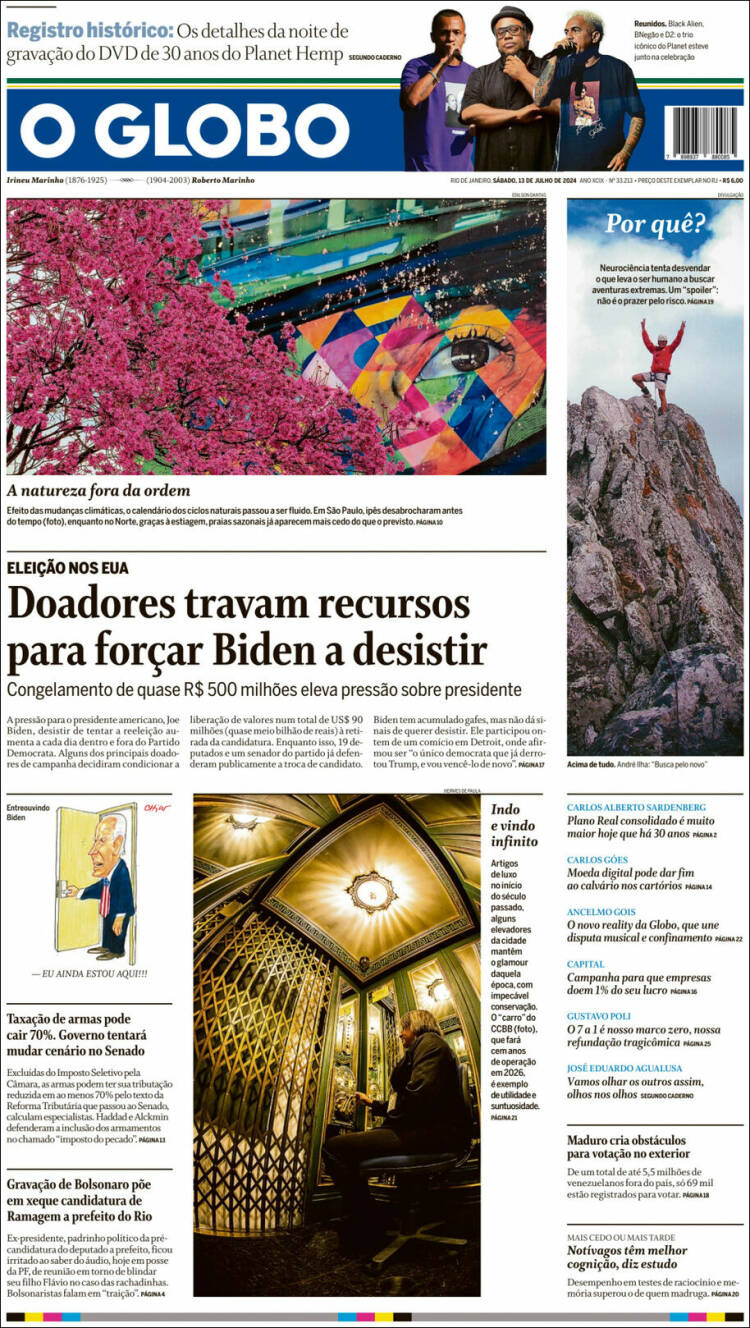 Portada de O Globo (Brasil)