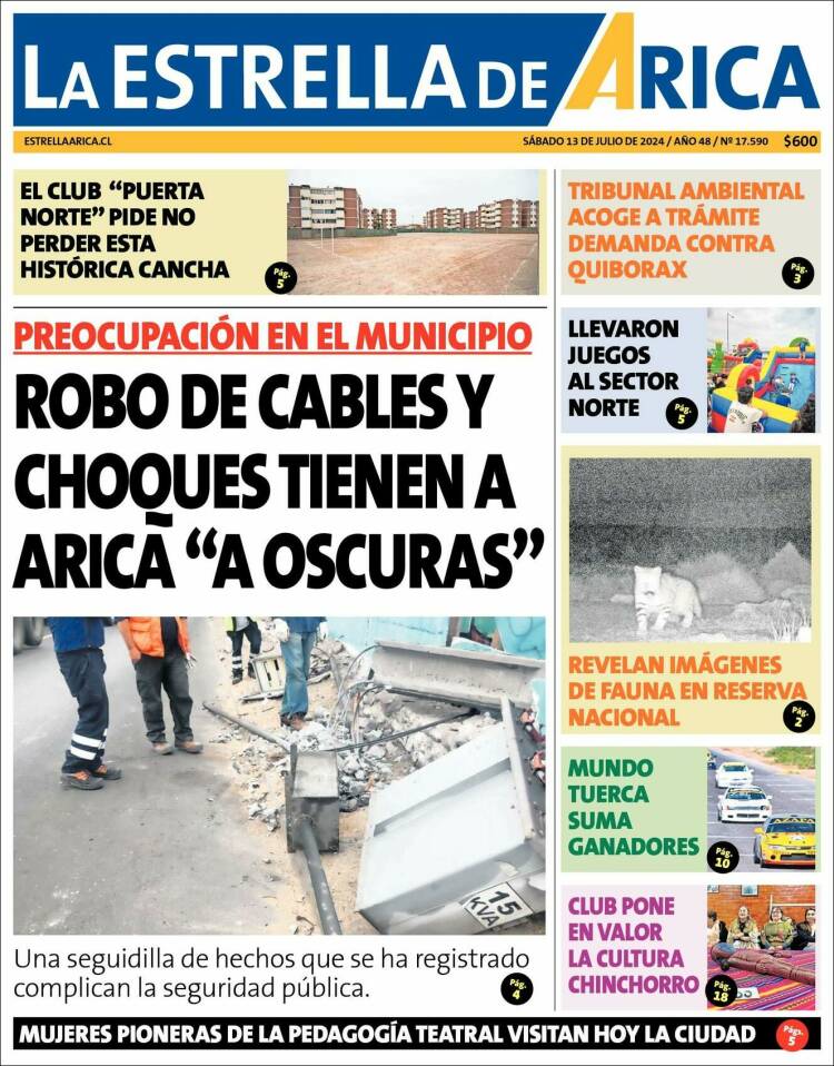 Portada de La Estrella de Arica (Chile)