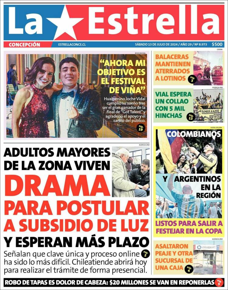 Portada de La Estrella de Concepción (Chile)