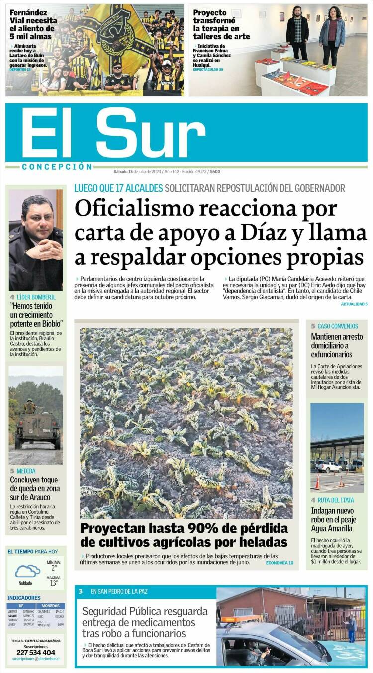 Portada de El Sur (Chile)