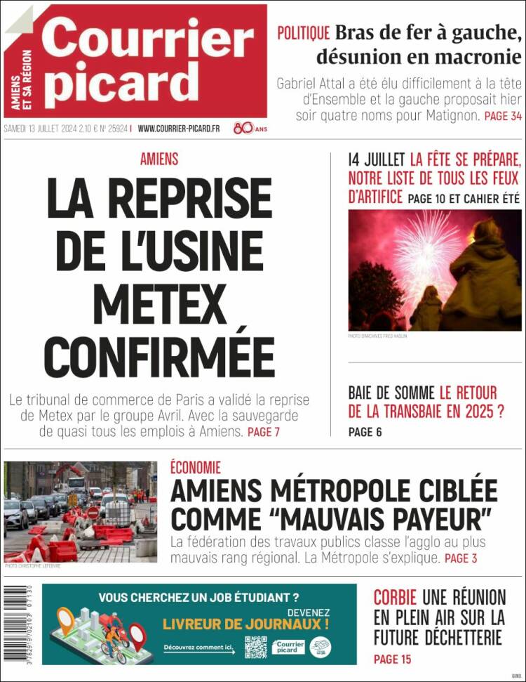 Portada de Courrier Picard (Francia)