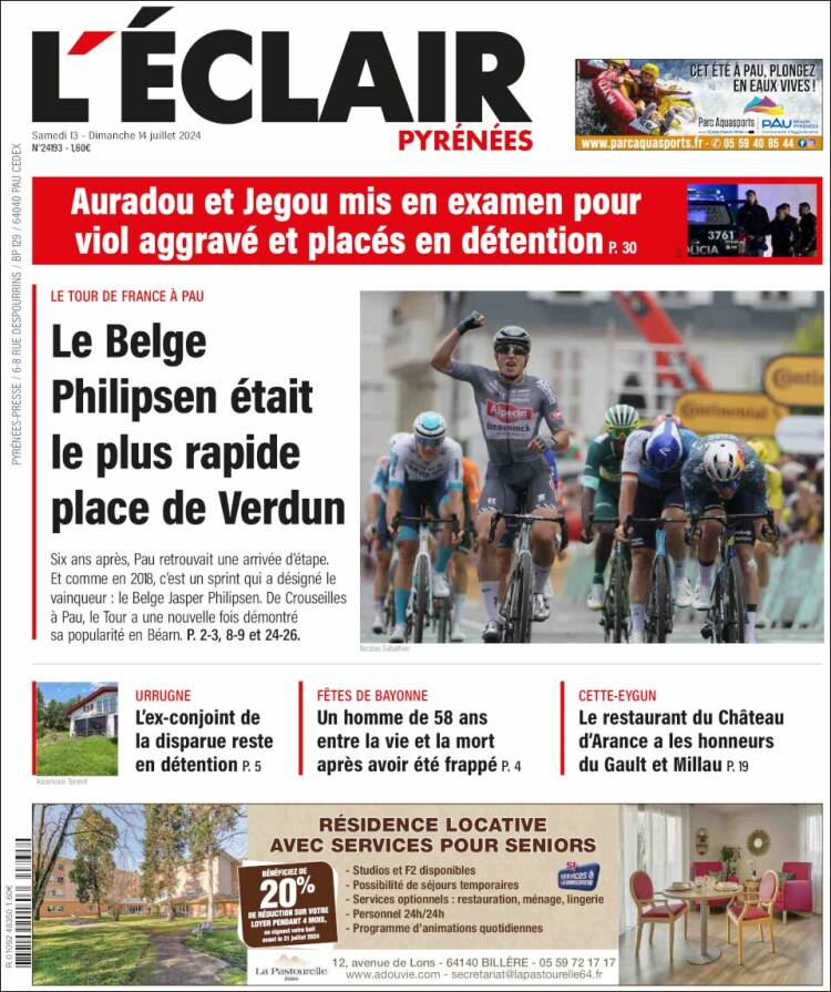 Portada de L'Eclair des Pyrénées (Francia)