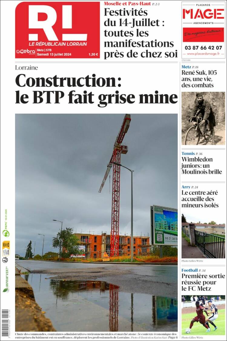 Portada de Le Republicain Lorrain (Francia)