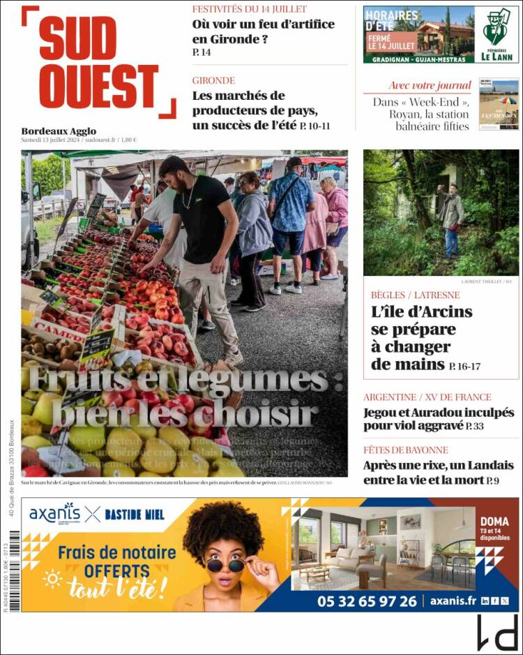 Portada de Sud Ouest (Francia)