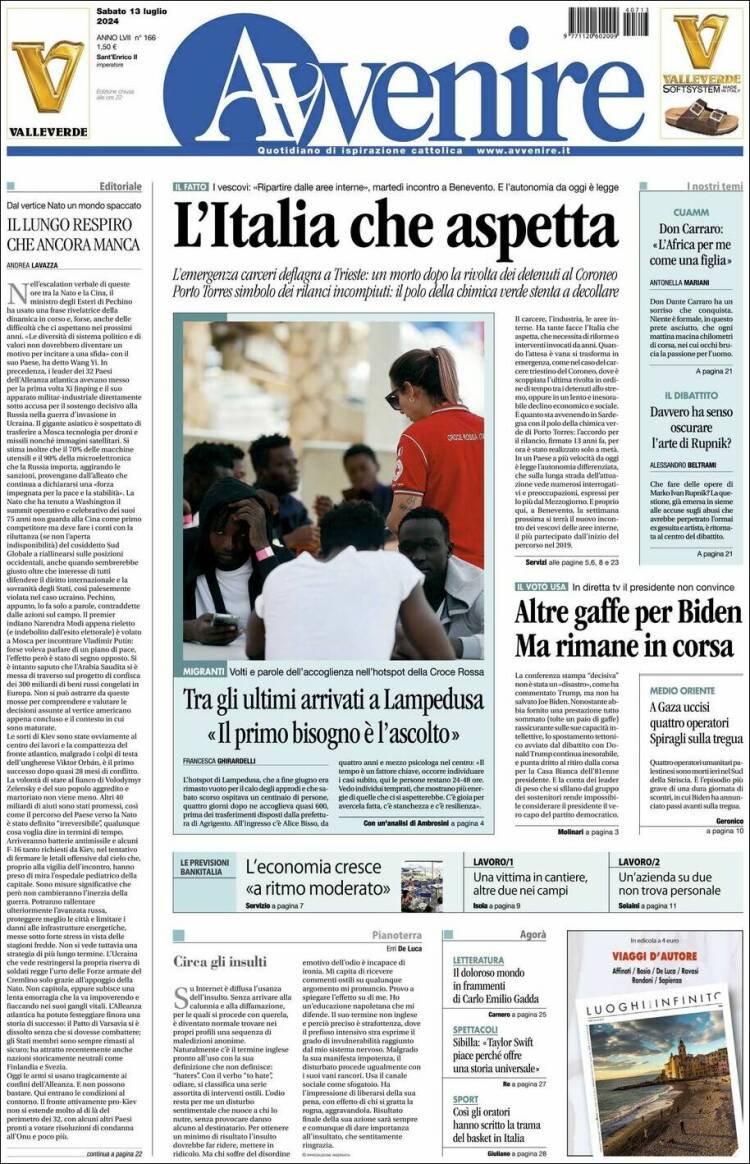 Portada de Avvenire (Italia)