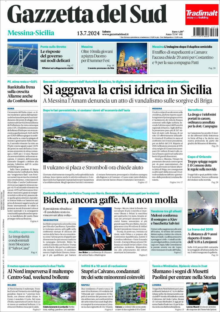 Portada de Gazzetta del Sud (Italia)