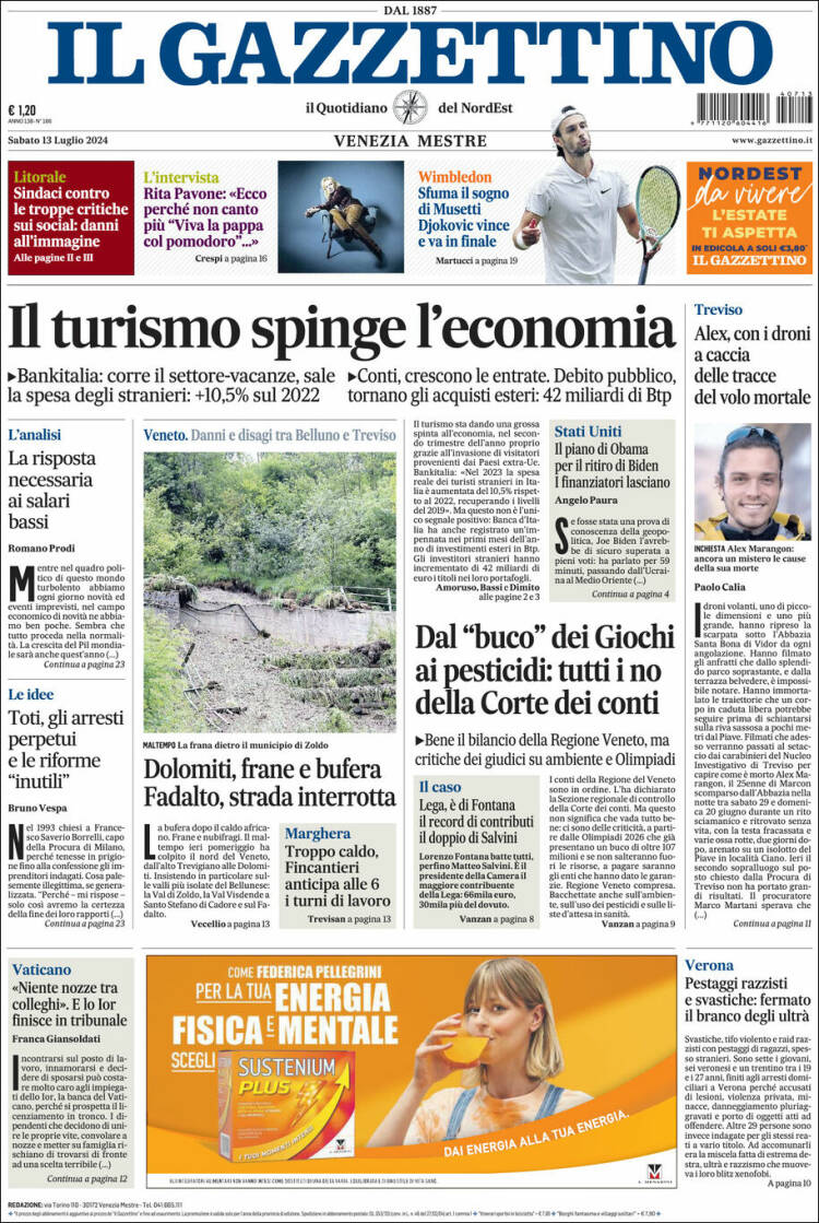Portada de Il Gazzettino (Italia)