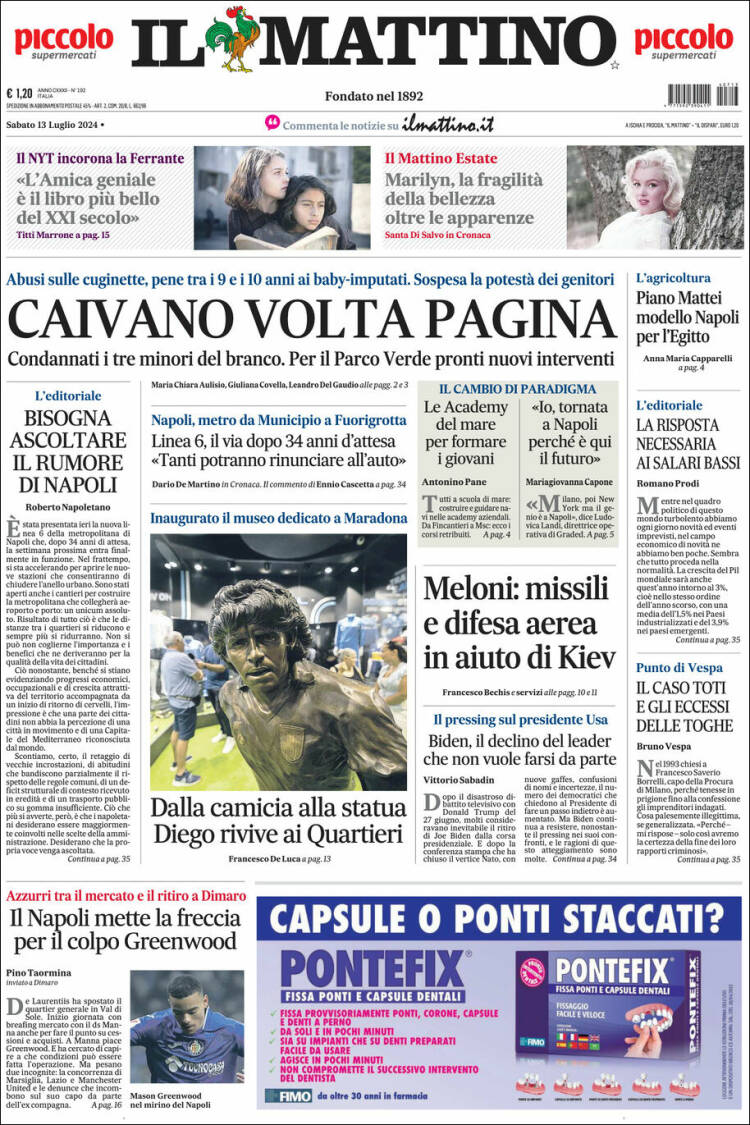 Portada de Il Mattino (Italia)